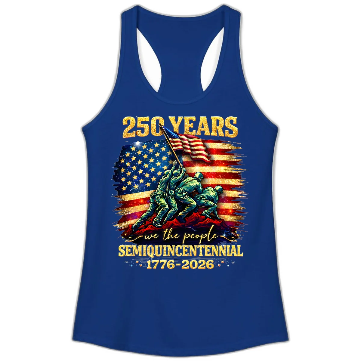 America 250 Years Flag Raising Ladies Tank in Solid Royal