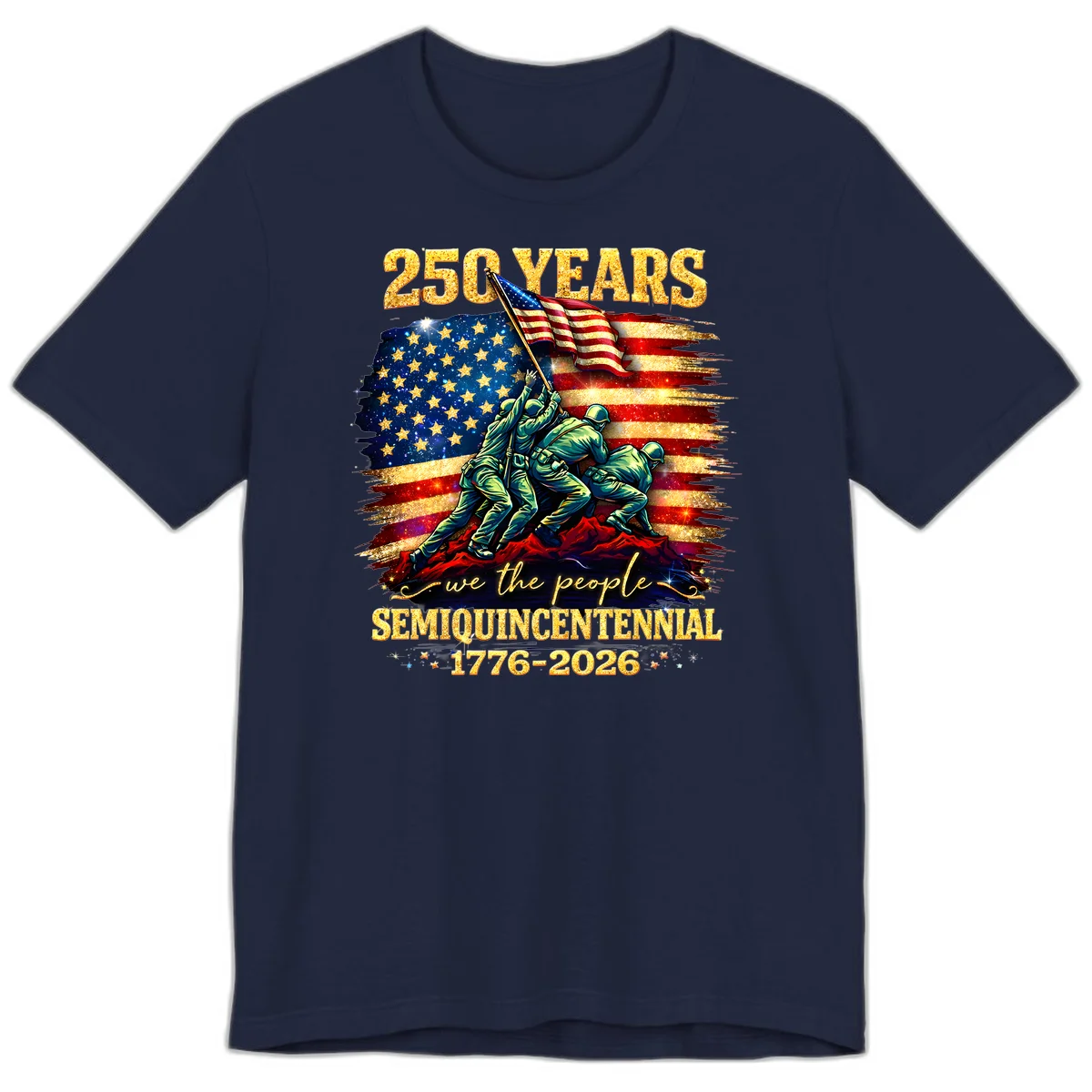 America 250 Years Flag Raising Premium T-Shirt in Navy