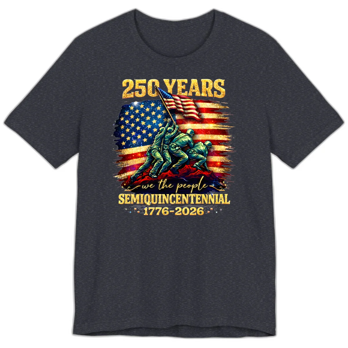 America 250 Years Flag Raising Premium T-Shirt in Heather Navy