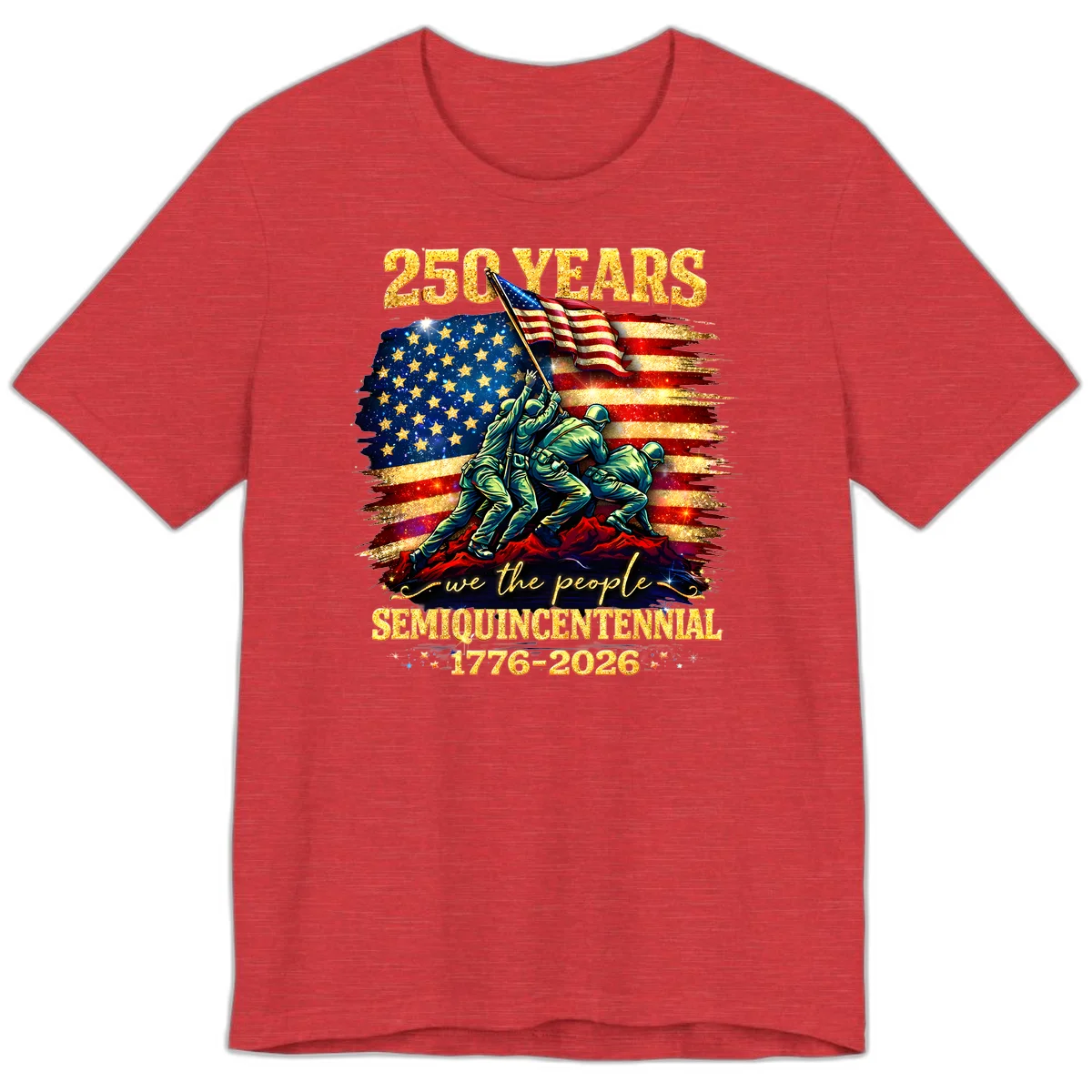 America 250 Years Flag Raising Premium T-Shirt in Heather Red