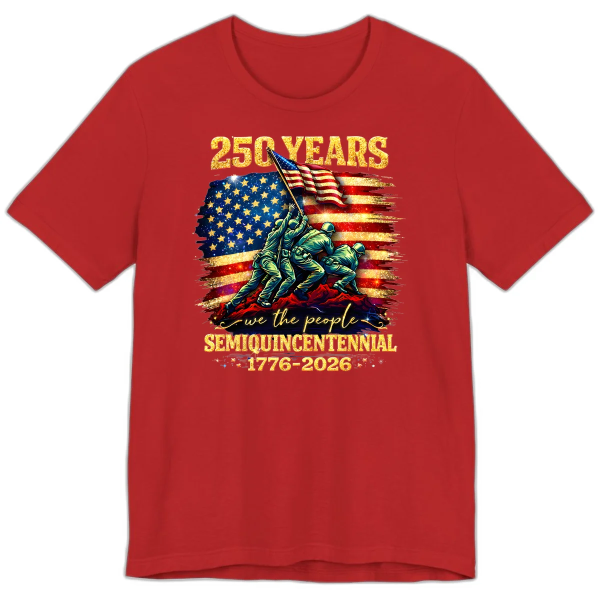 America 250 Years Flag Raising Premium T-Shirt in Red