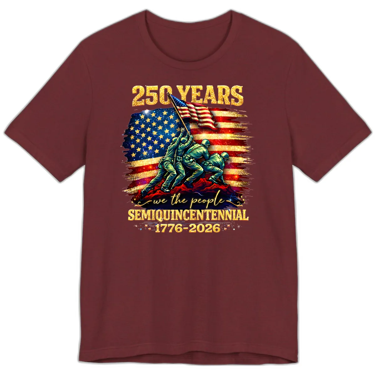 America 250 Years Semiquincentennial Flag Raising Premium T-Shirt in Heather Cardinal