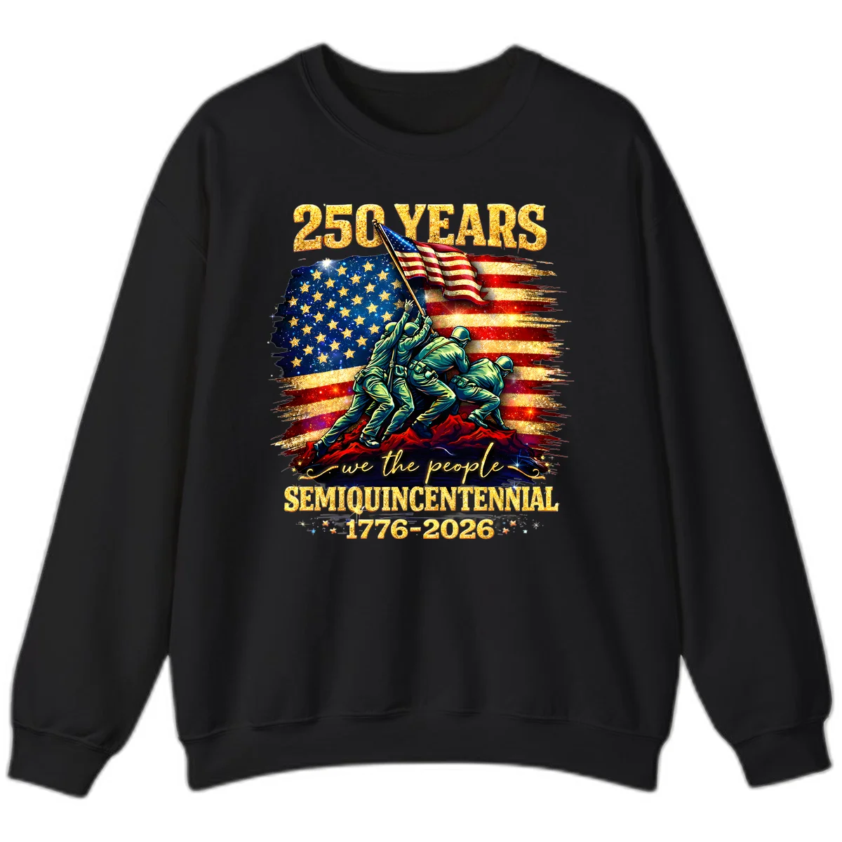 America 250 Years Flag Raising Sweatshirt in Black