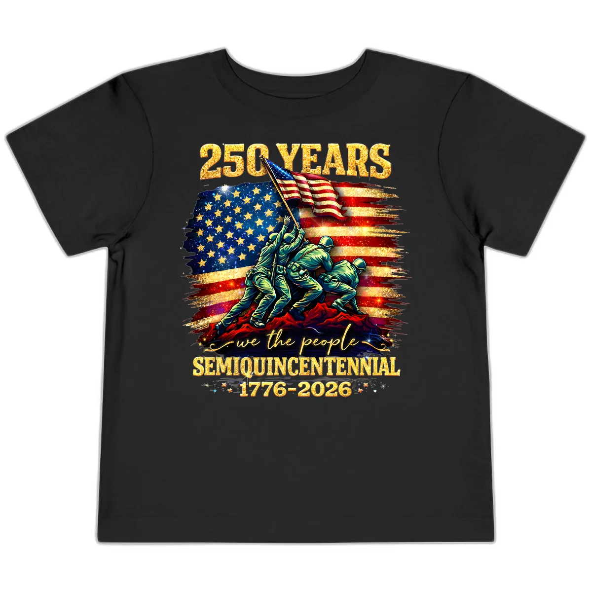 America 250 Years Flag Raising Toddler T-Shirt in Black
