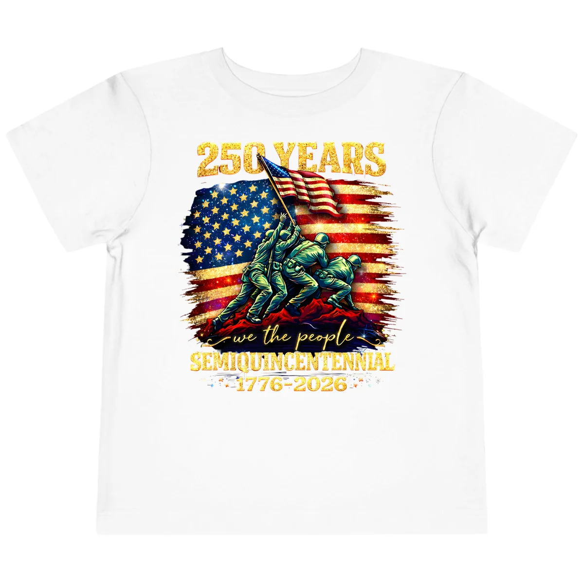 America 250 Years Flag Raising Toddler T-Shirt in White
