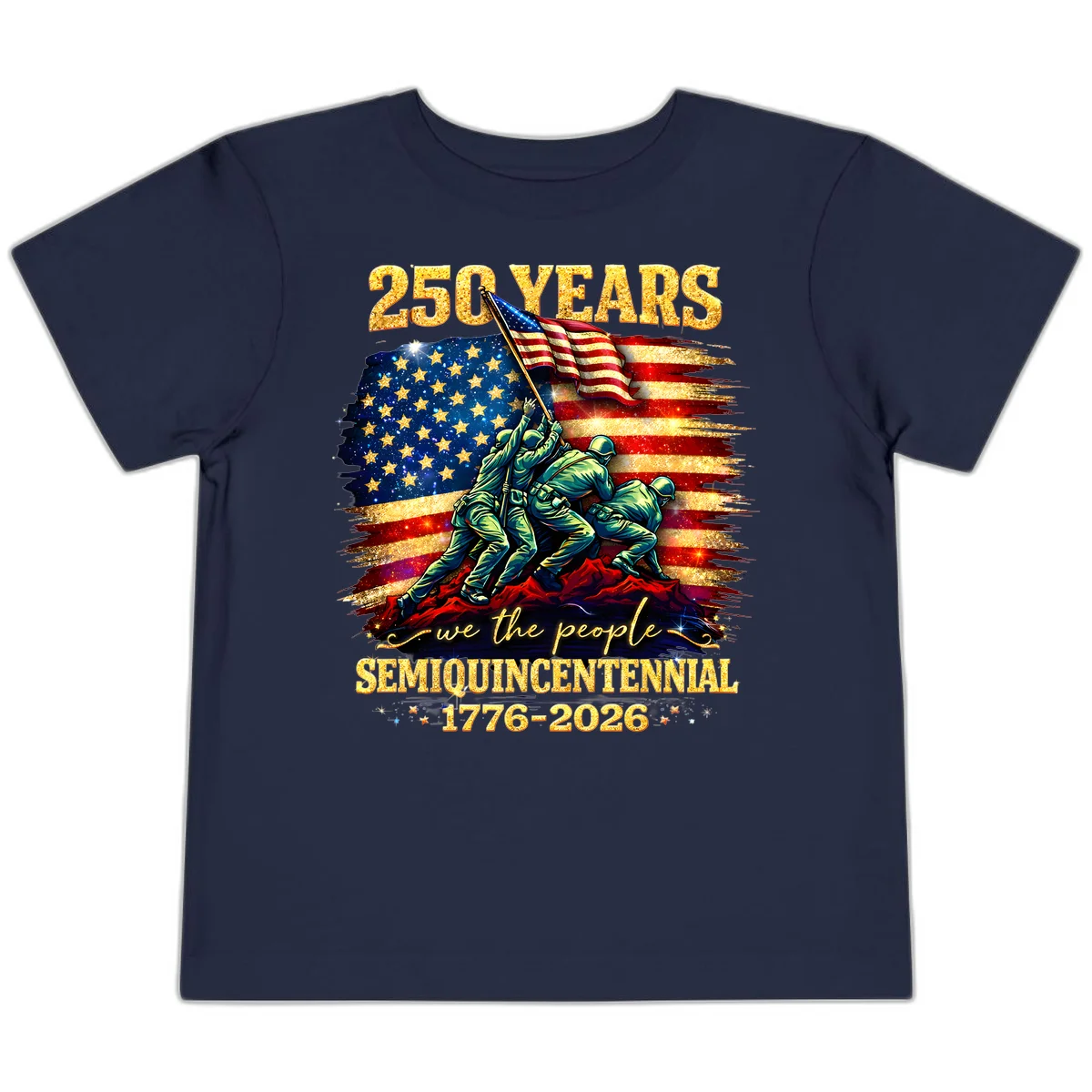 America 250 Years Flag Raising Toddler T-Shirt in Navy
