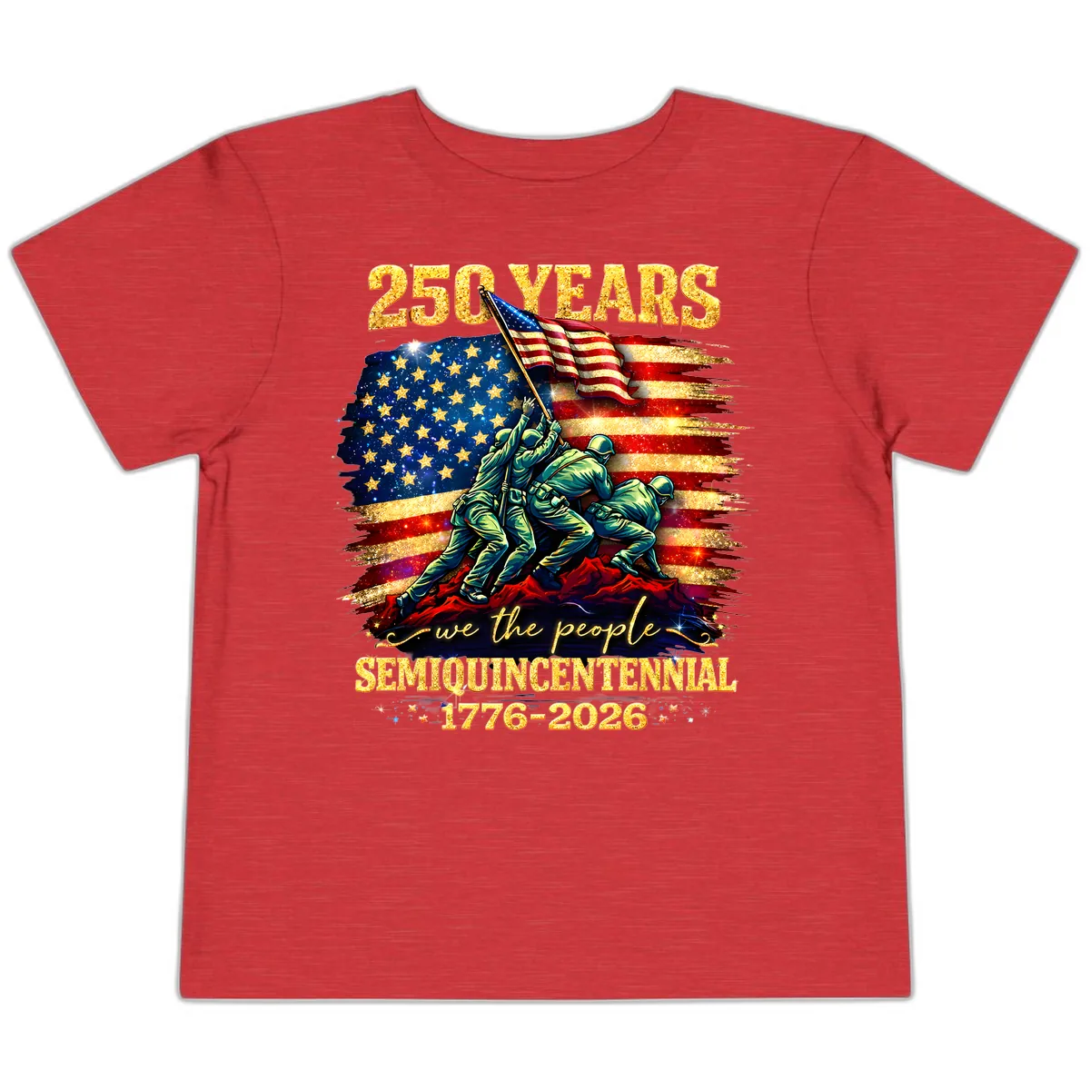 America 250 Years Semiquincentennial Flag Raising Toddler T-Shirt in Heather Red