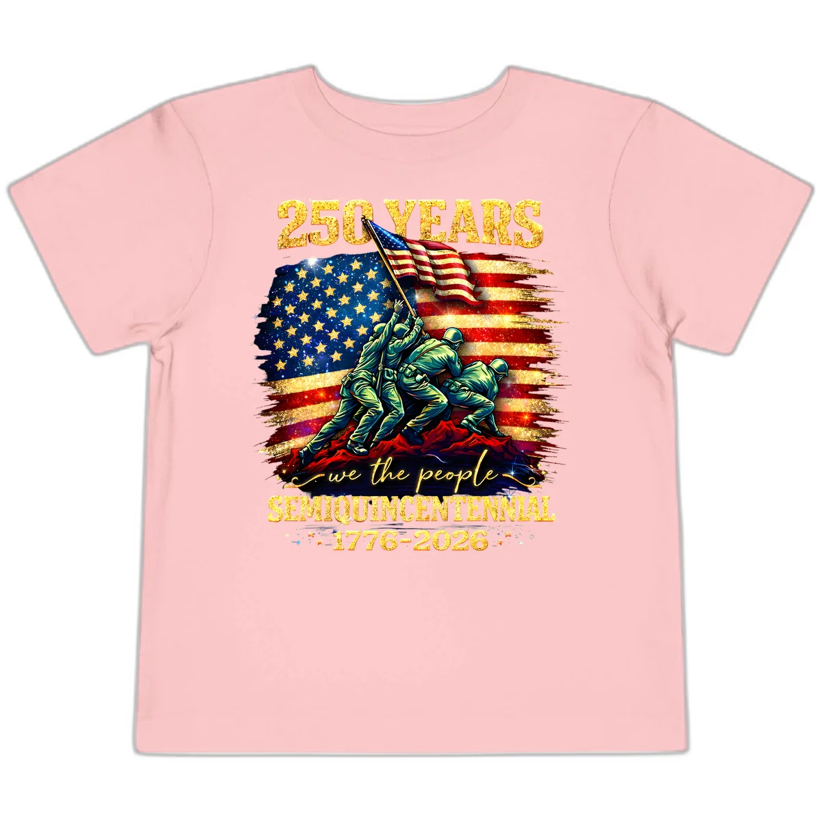 America 250 Years Flag Raising Toddler T-Shirt in Pink