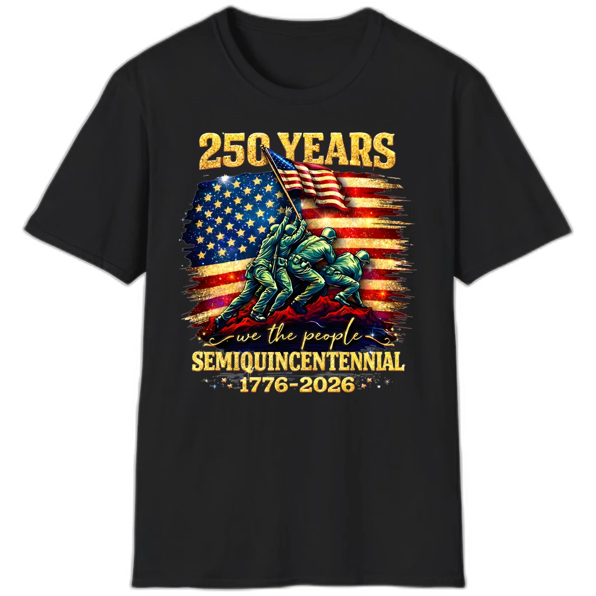 America 250 Years Flag Raising T-Shirt in Black