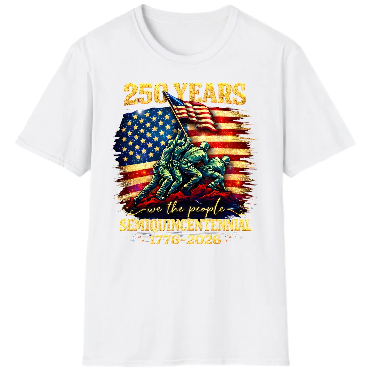 America 250 Years Flag Raising T-Shirt in White