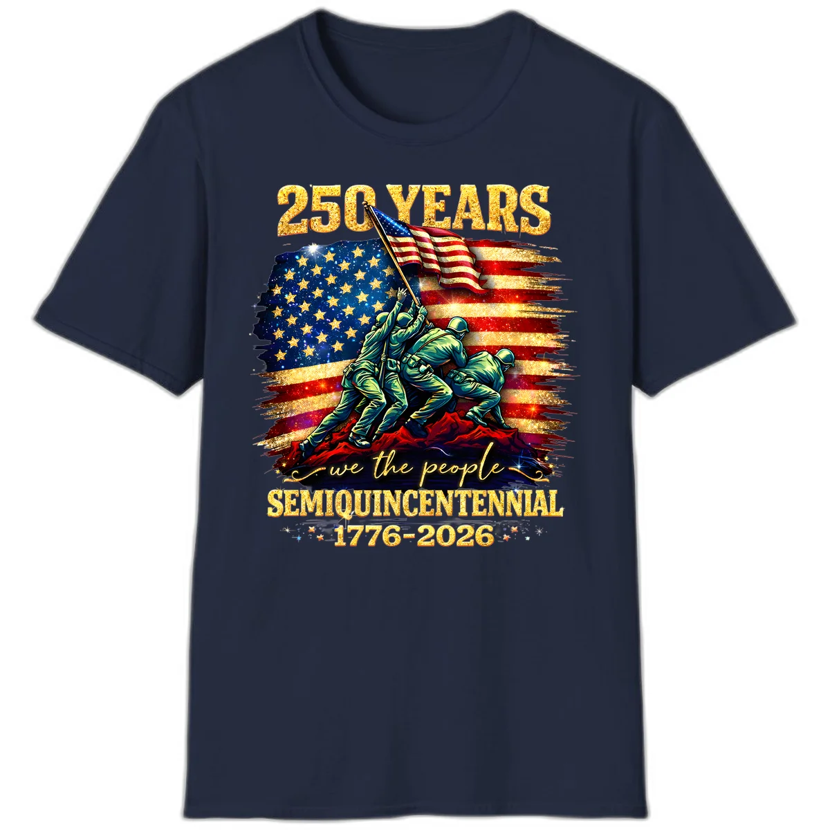 America 250 Years Flag Raising T-Shirt in Navy