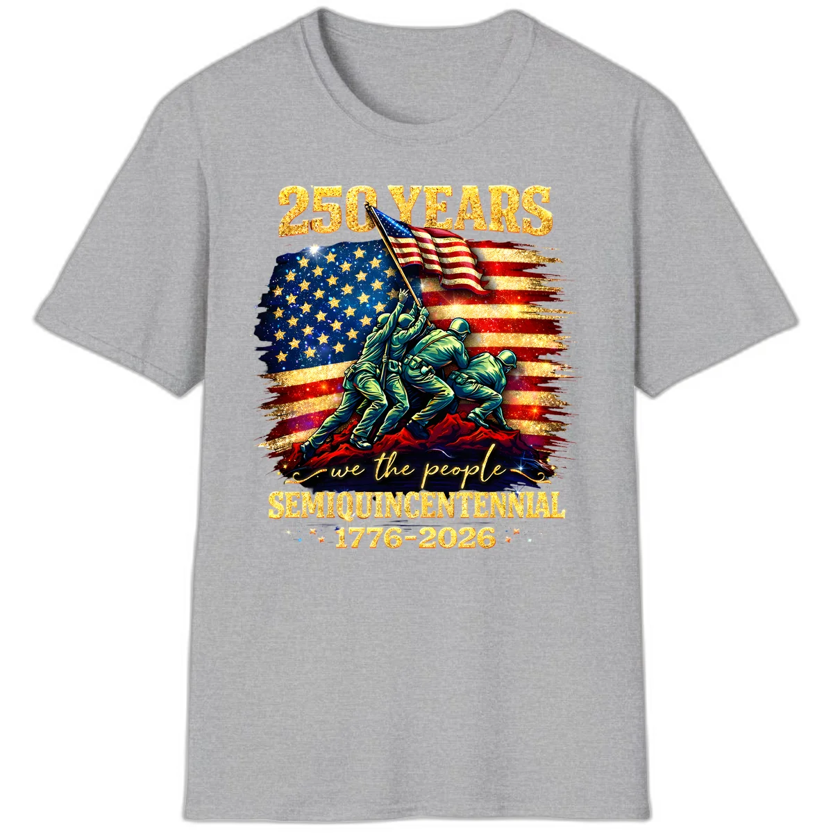 America 250 Years Flag Raising T-Shirt in Sport Grey