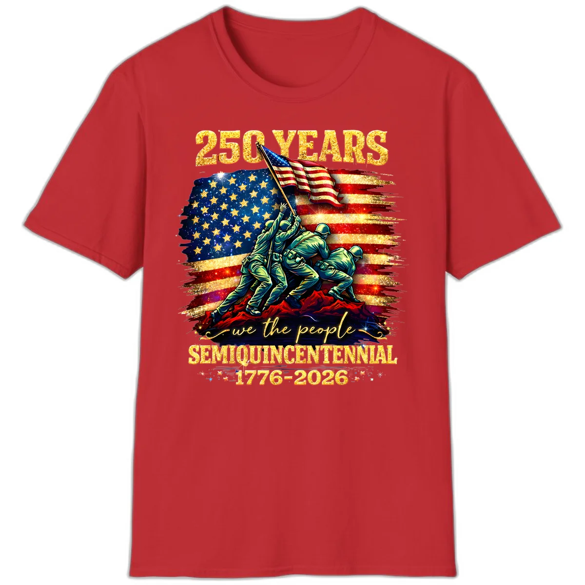 America 250 Years Flag Raising T-Shirt in Red