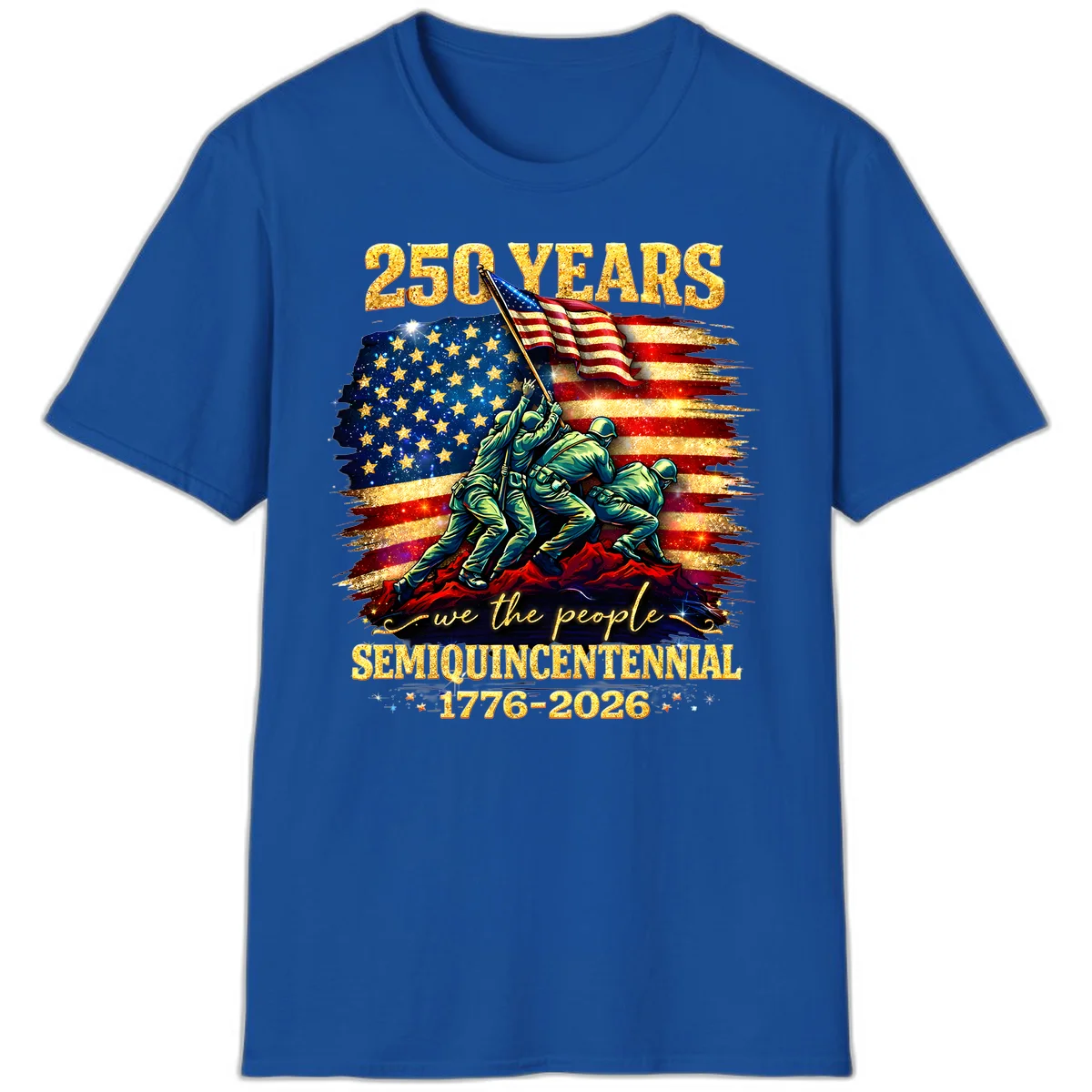 America 250 Years Flag Raising T-Shirt in Royal