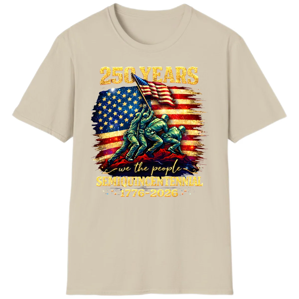 America 250 Years Flag Raising T-Shirt in Sand