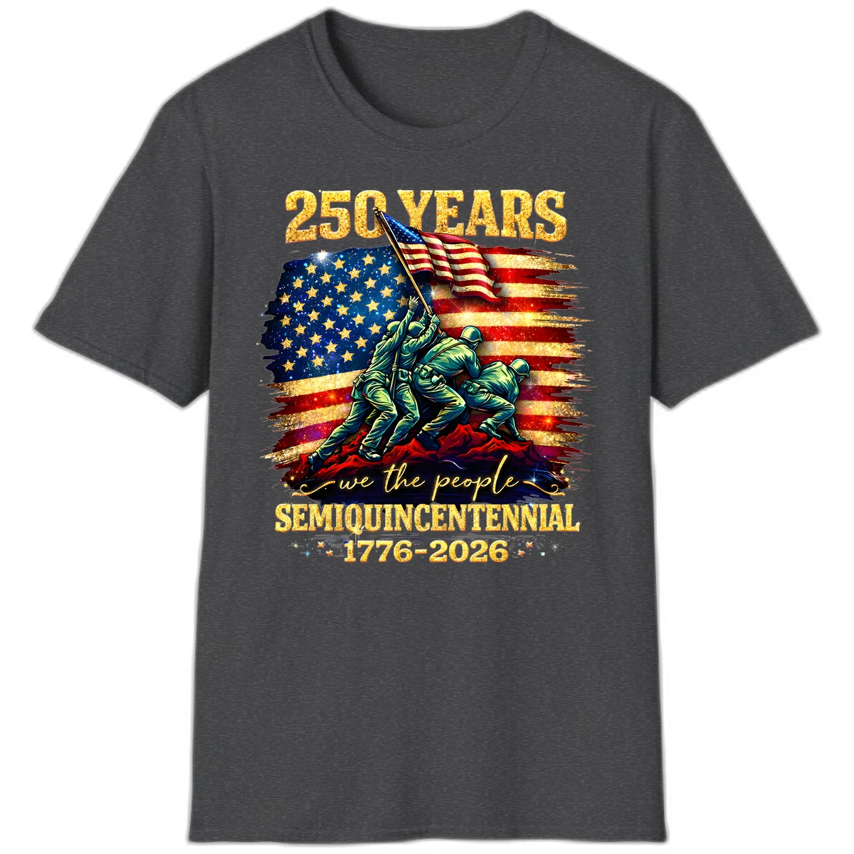America 250 Years Flag Raising T-Shirt in Dark Heather