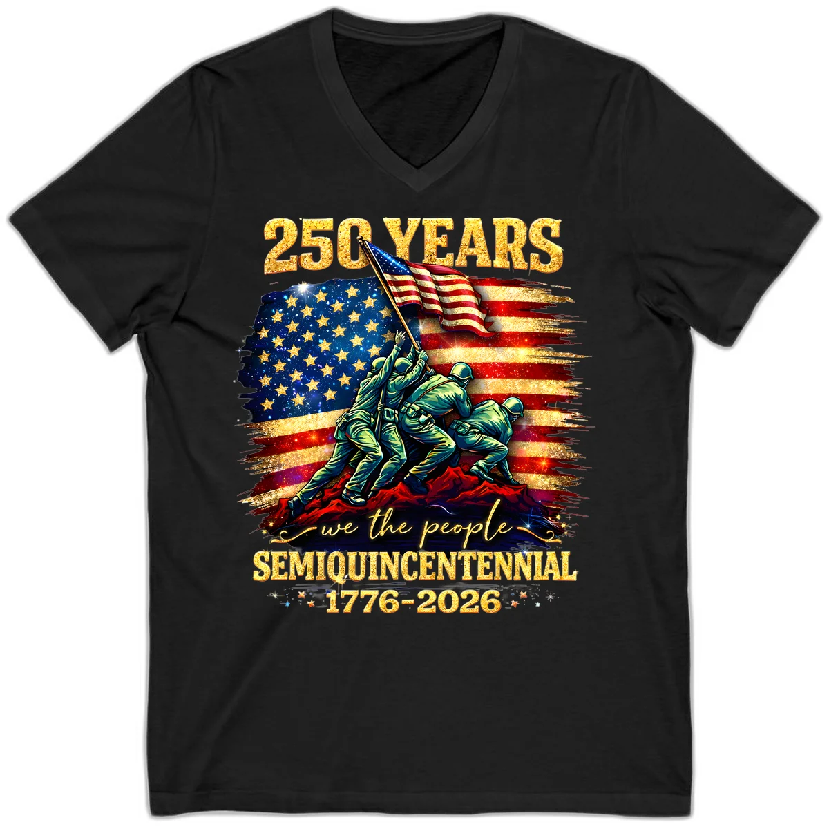 America 250 Years Flag Raising V-Neck in Black