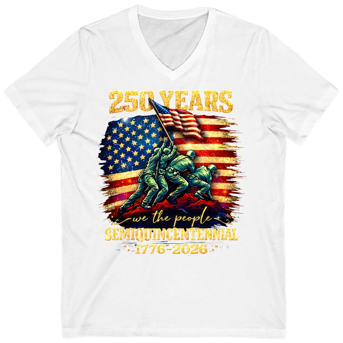 America 250 Years Flag Raising V-Neck in White