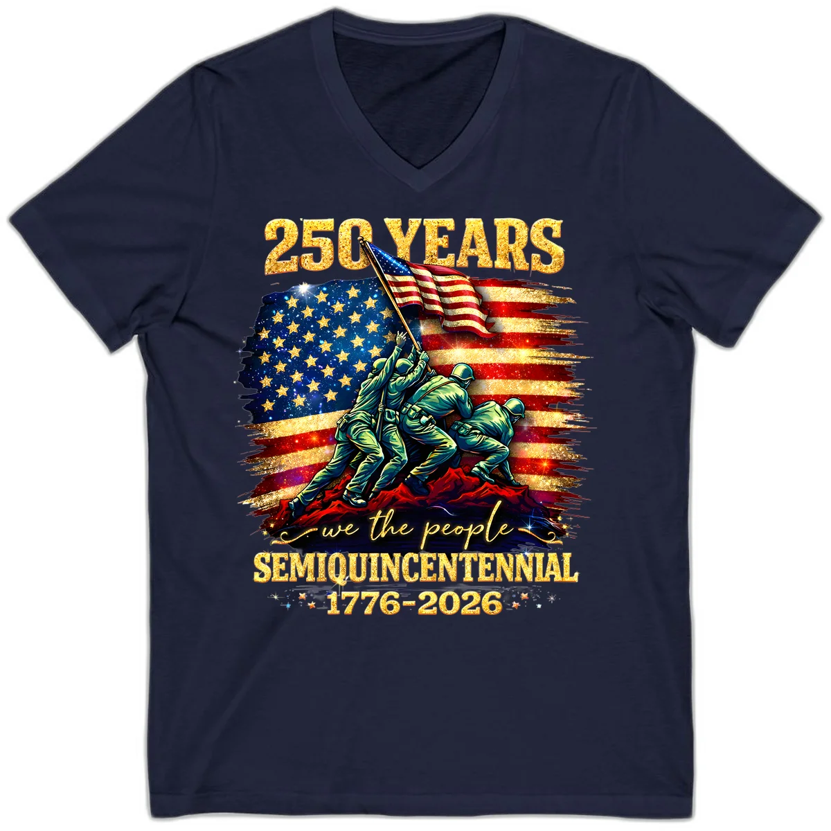 America 250 Years Flag Raising V-Neck in Navy