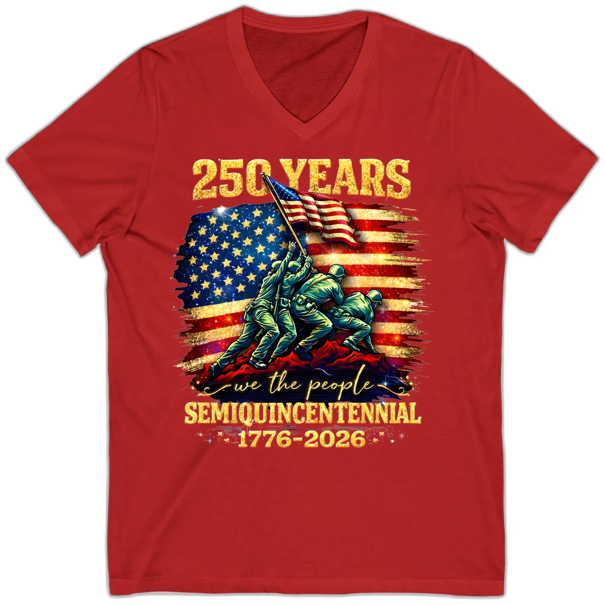 America 250 Years Flag Raising V-Neck in Red