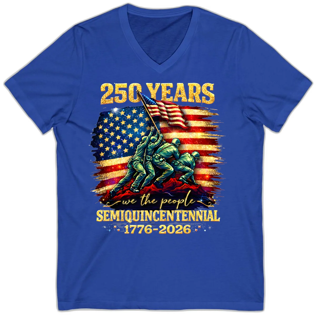 America 250 Years Flag Raising V-Neck in True Royal