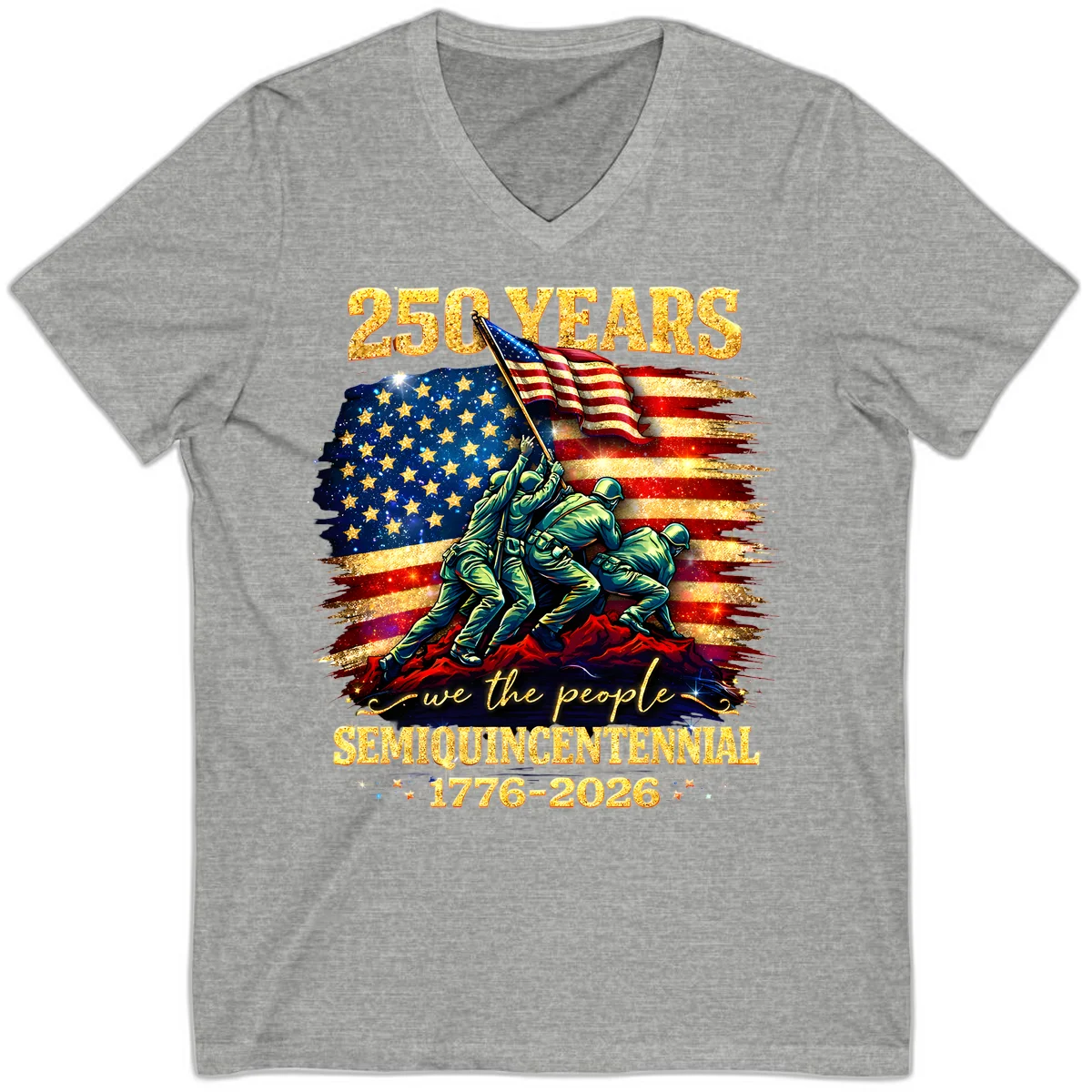 America 250 Years Flag Raising V-Neck in Athletic Heather