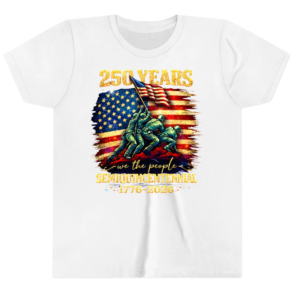 America 250 Years Flag Raising Youth T-Shirt in White