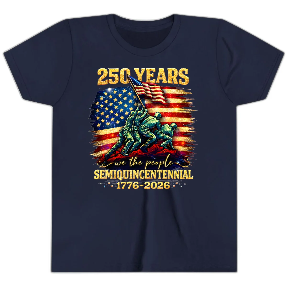 America 250 Years Flag Raising Youth T-Shirt in Navy