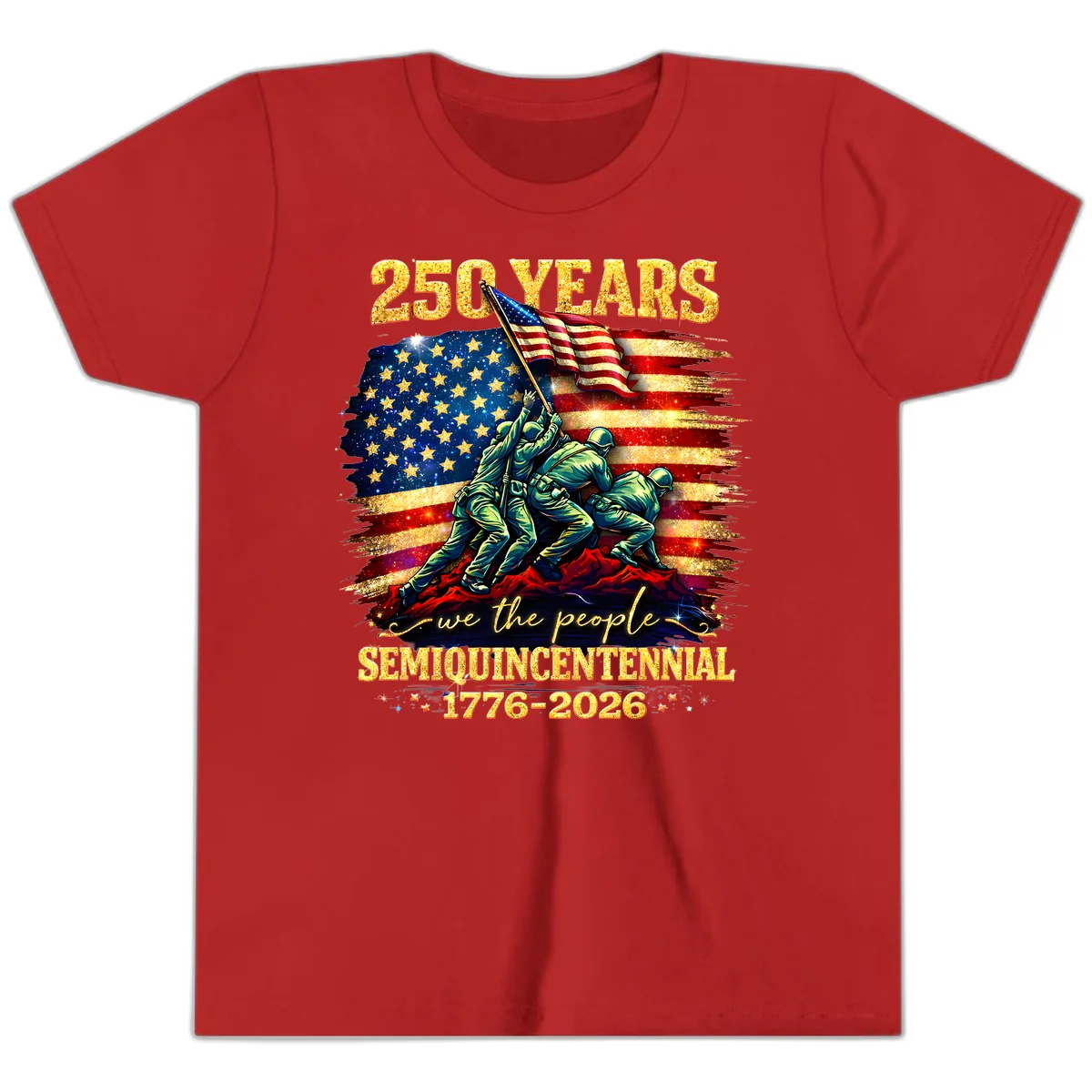 America 250 Years Flag Raising Youth T-Shirt in Red