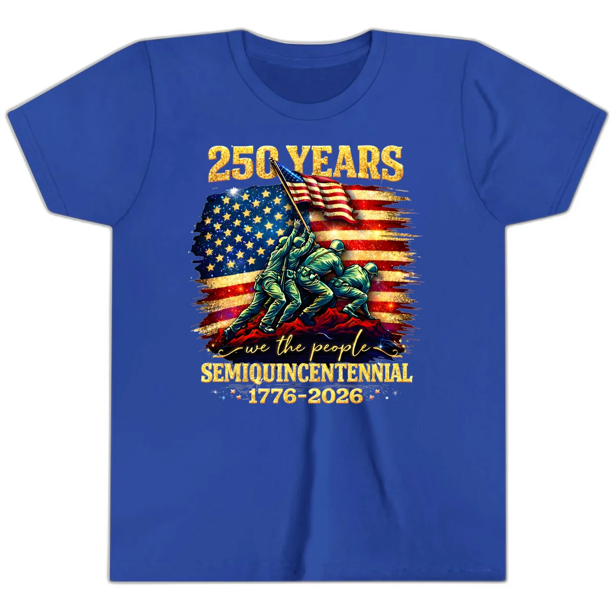 America 250 Years Flag Raising Youth T-Shirt in True Royal