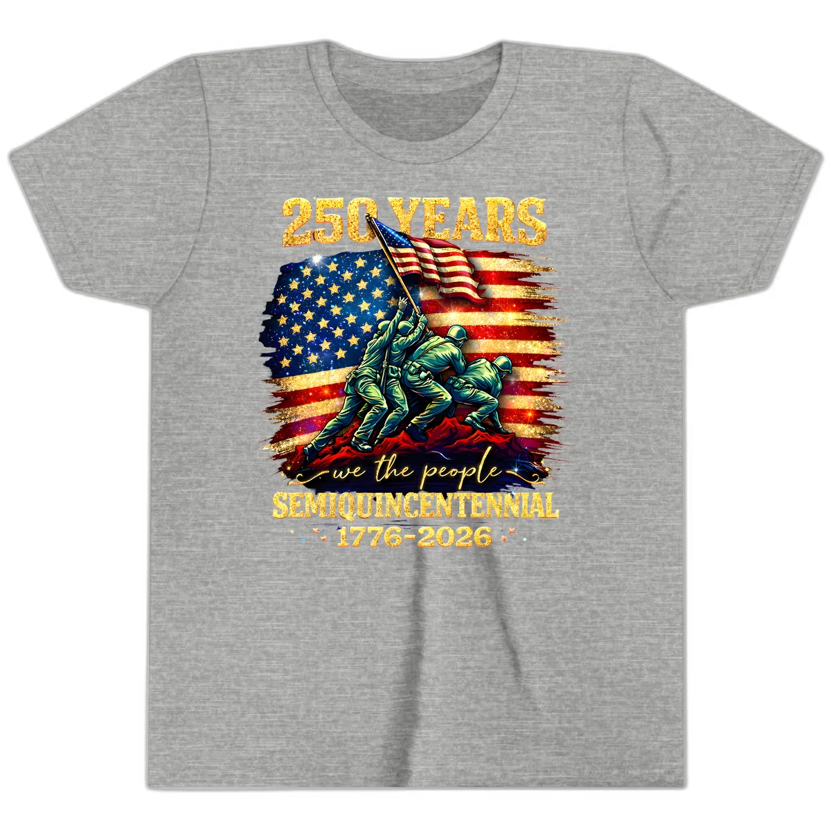 America 250 Years Flag Raising Youth T-Shirt in Athletic Heather