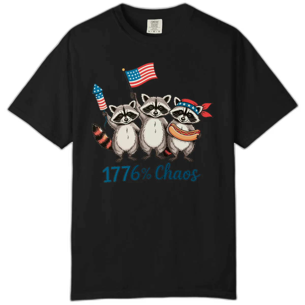 Patriotic Raccoons 1776 Percent Chaos Celebration Comfort Color in Black
