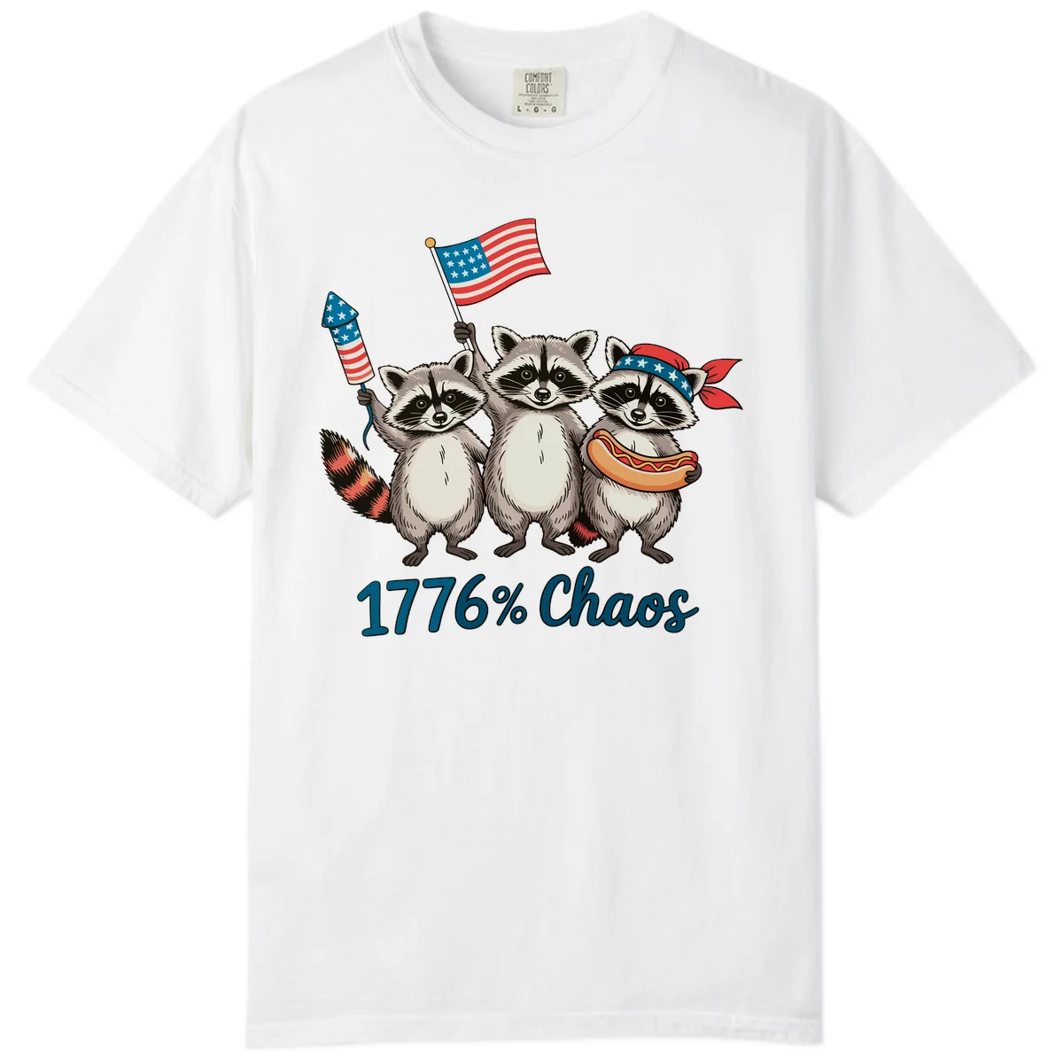 Patriotic Raccoons 1776 Chaos Comfort Tee in White