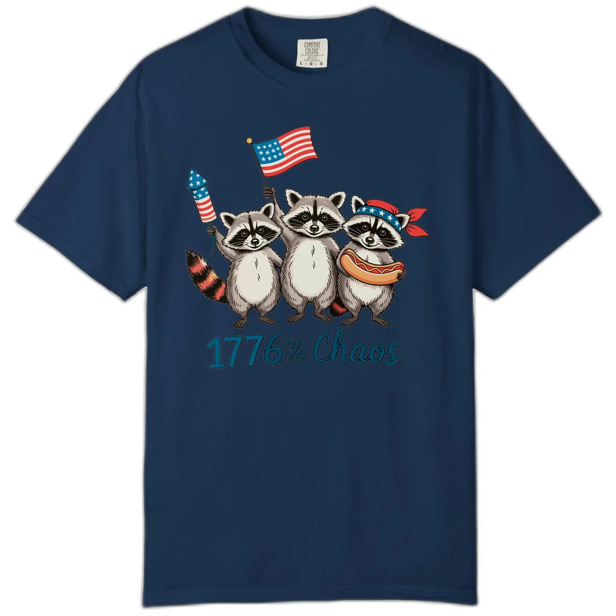 Patriotic Raccoons 1776 Chaos Comfort Tee in Navy
