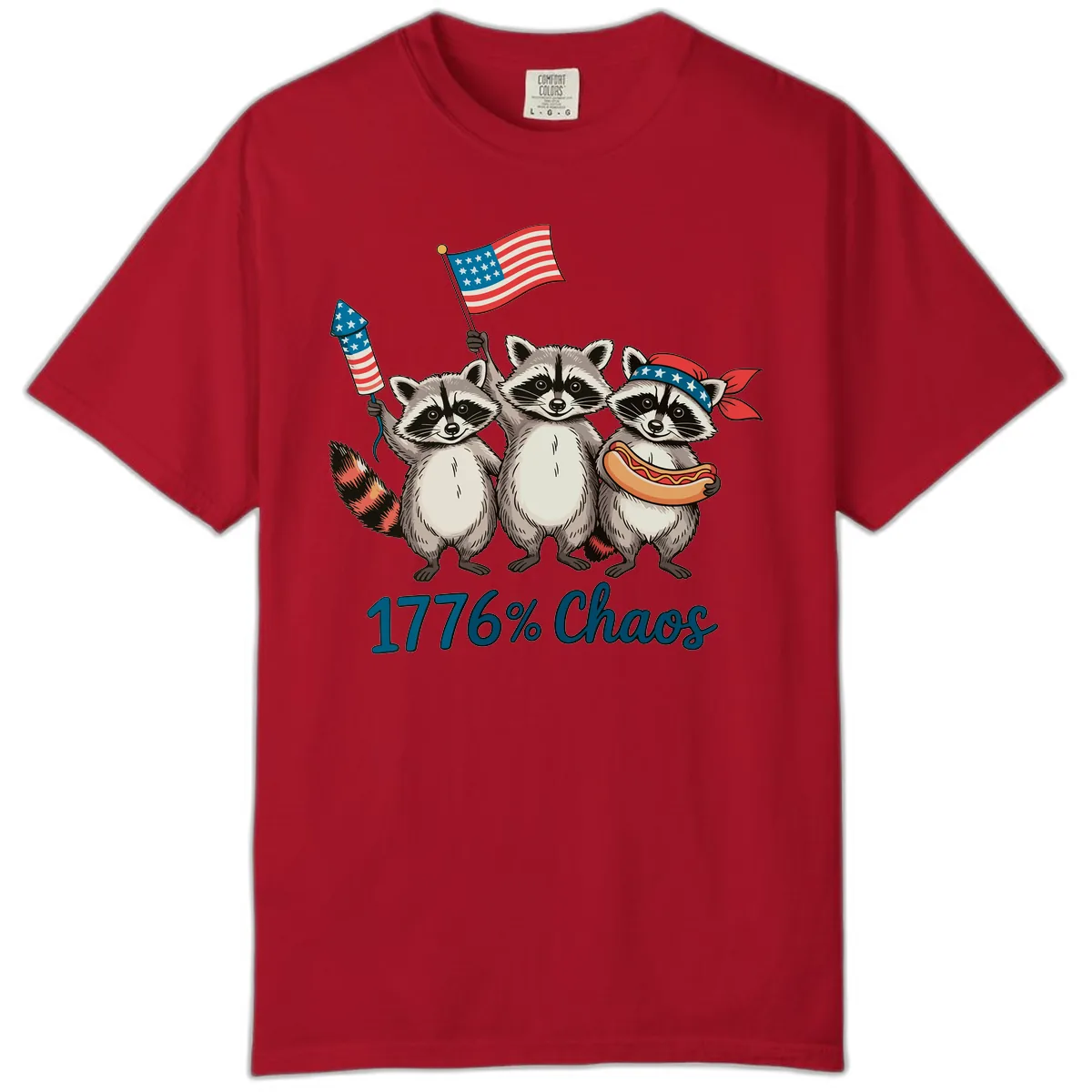 Patriotic Raccoons 1776 Percent Chaos Celebration Comfort Color in Red