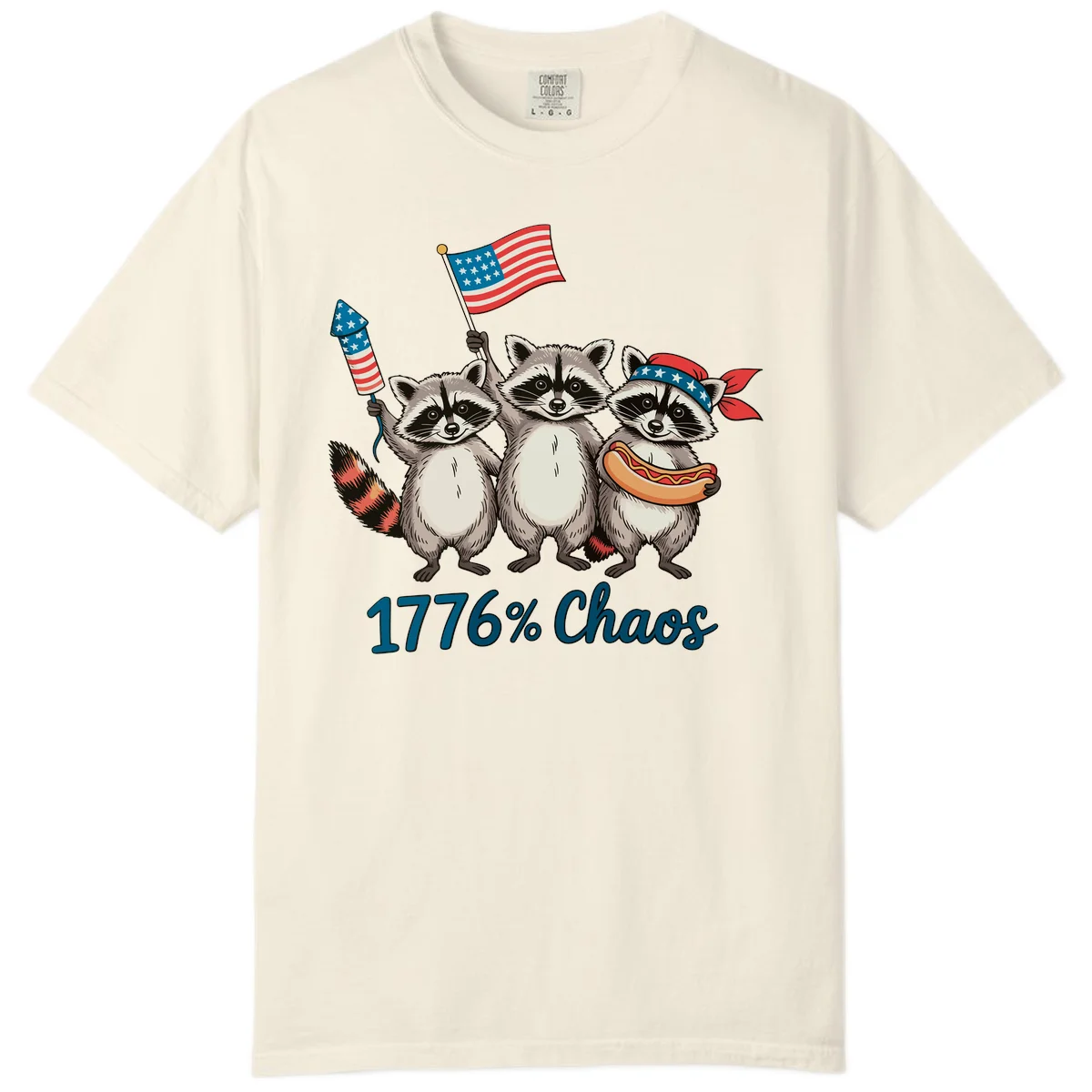 Patriotic Raccoons 1776 Chaos Comfort Tee in Ivory