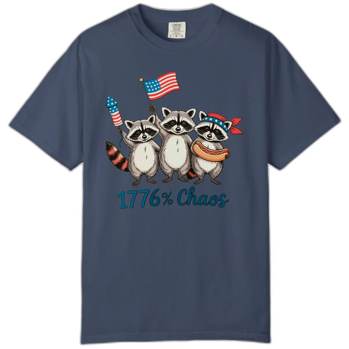 Patriotic Raccoons 1776 Chaos Comfort Tee in Midnight