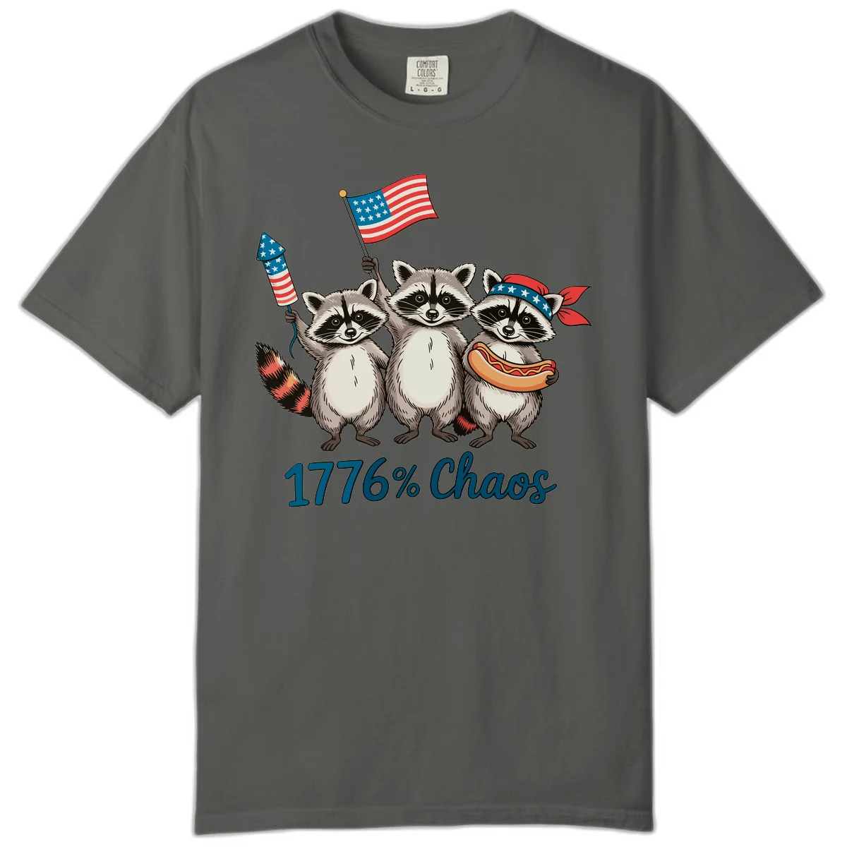 Patriotic Raccoons 1776 Chaos Comfort Tee in Pepper