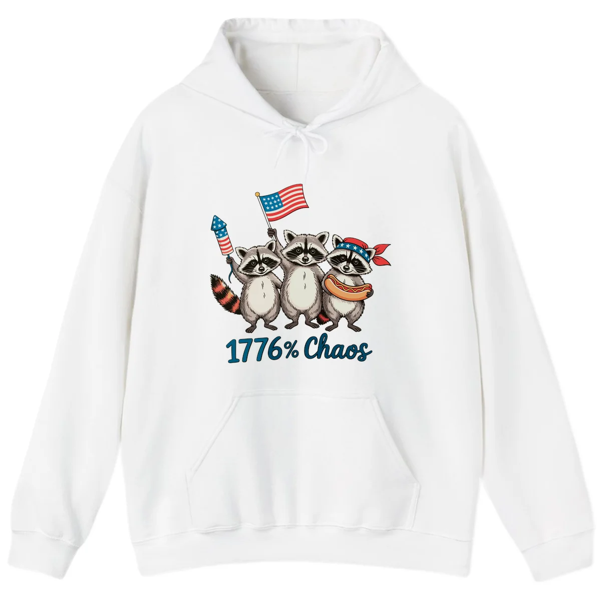 Patriotic Raccoons 1776 Chaos Hoodie in White