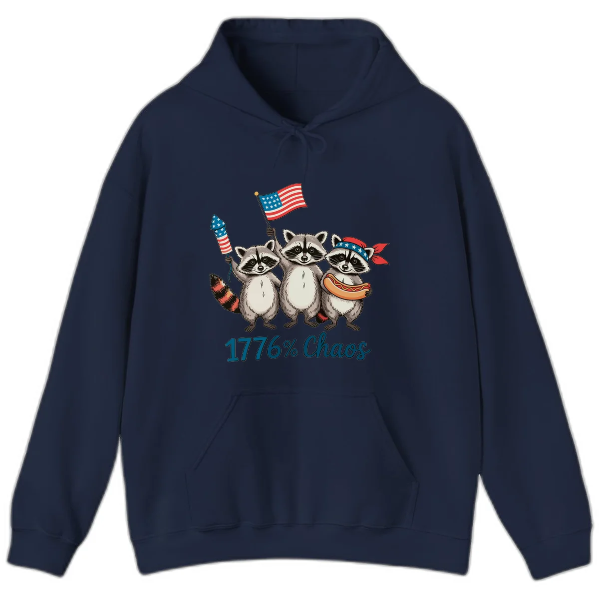 Patriotic Raccoons 1776 Chaos Hoodie in Navy