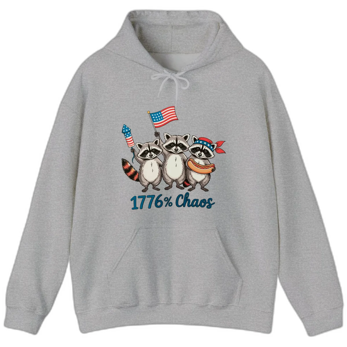Patriotic Raccoons 1776 Chaos Hoodie in Sport Grey