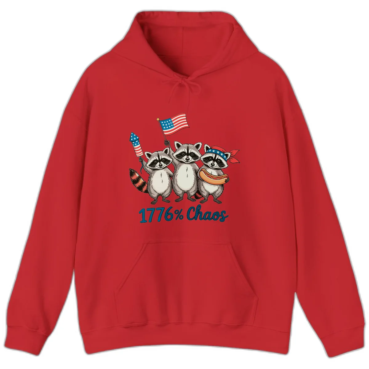 Patriotic Raccoons 1776 Chaos Hoodie in Red