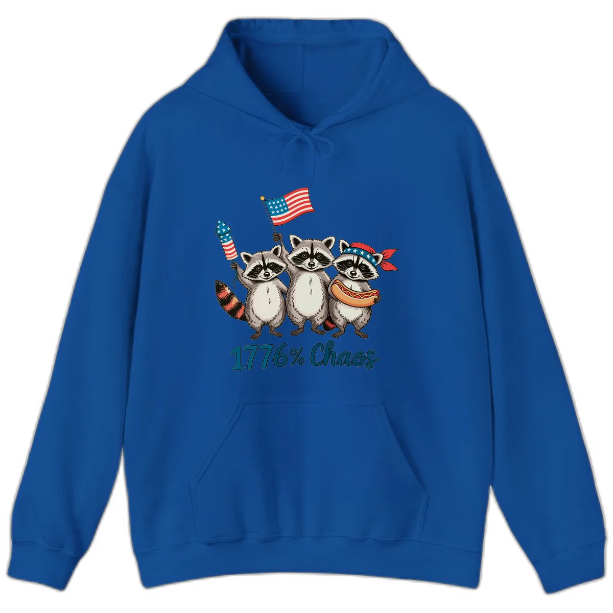 Patriotic Raccoons 1776 Chaos Hoodie in Royal