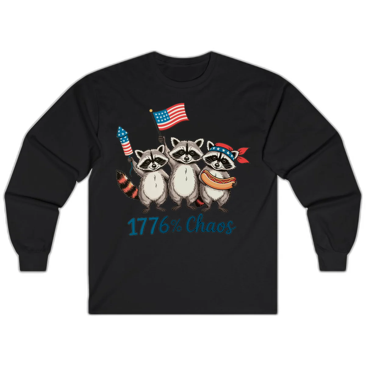 Patriotic Raccoons 1776 Chaos Long Sleeve in Black