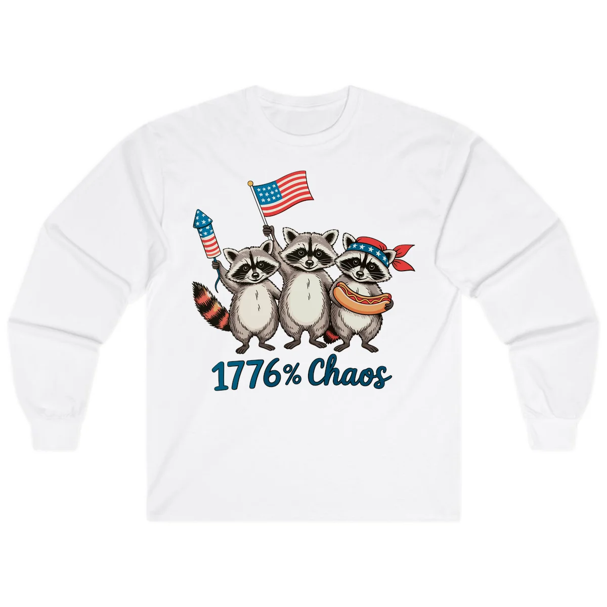 Patriotic Raccoons 1776 Chaos Long Sleeve in White