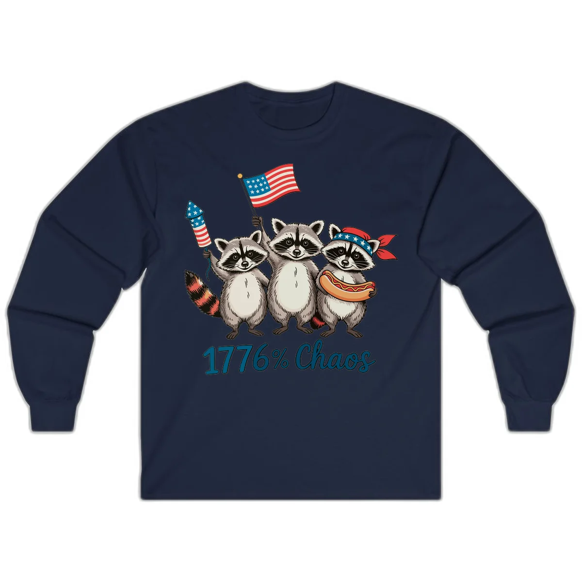 Patriotic Raccoons 1776 Chaos Long Sleeve in Navy