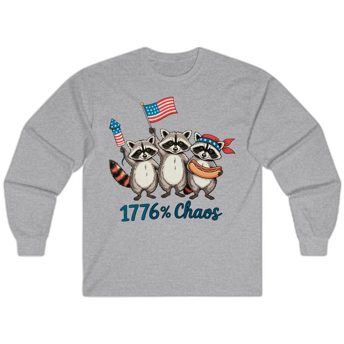 Patriotic Raccoons 1776 Chaos Long Sleeve in Sport Grey
