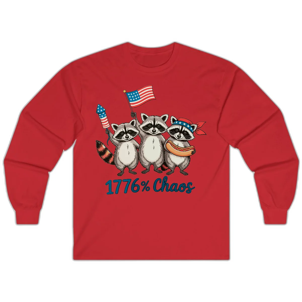Patriotic Raccoons 1776 Chaos Long Sleeve in Red