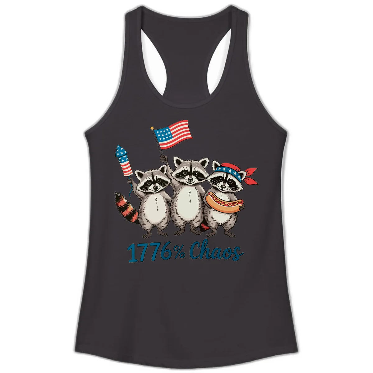 Patriotic Raccoons 1776 Chaos Ladies Tank in Black