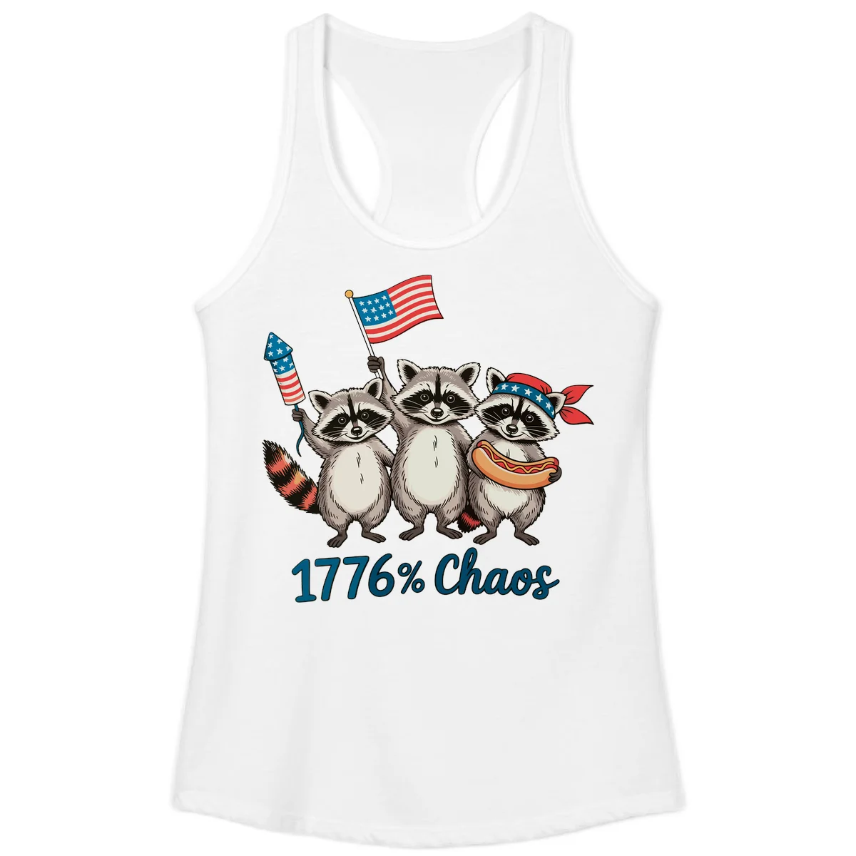 Patriotic Raccoons 1776 Chaos Ladies Tank in White